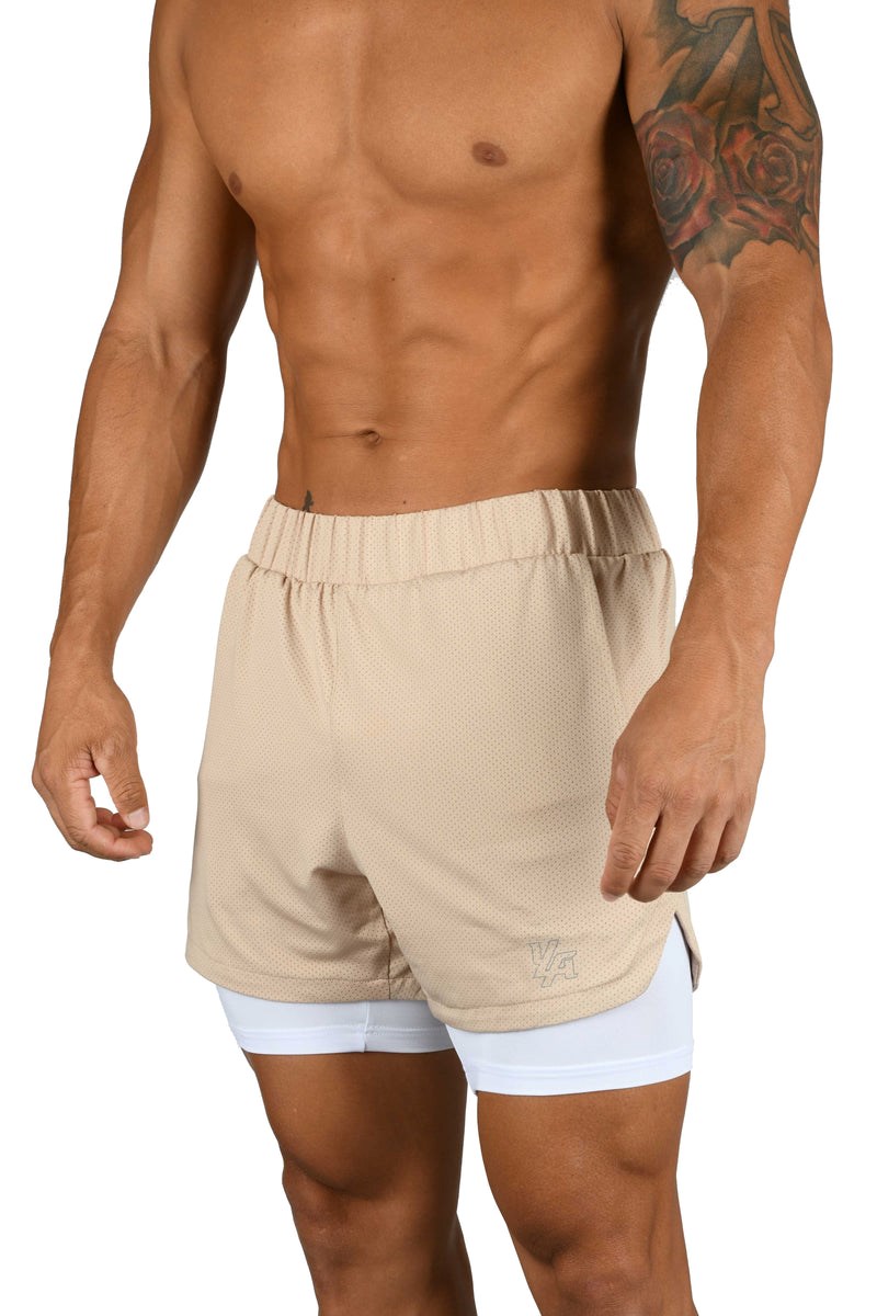 YoungLA 105 Compression Shorts 2.0 Beige/White | YFWG46870