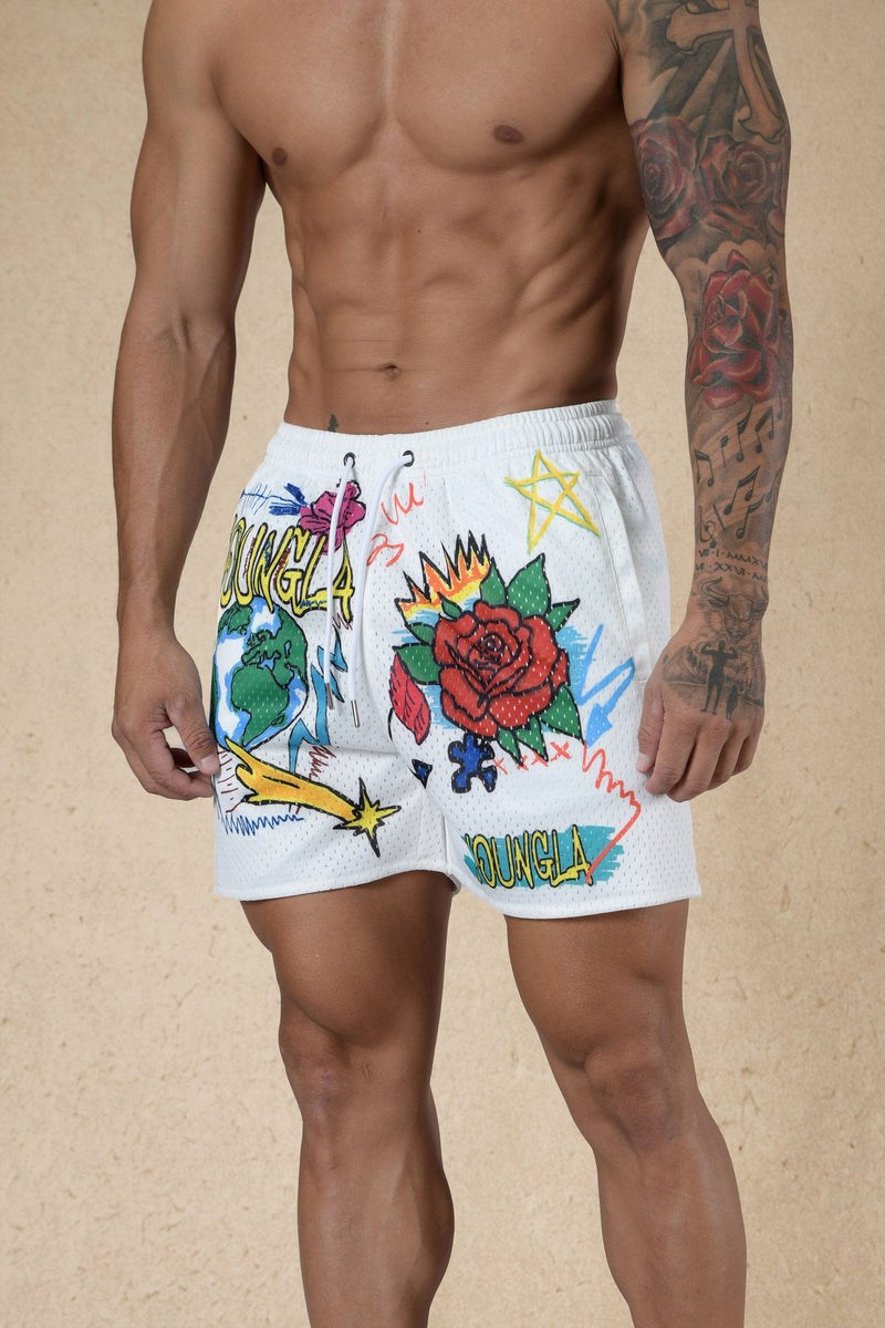 YoungLA 125 Graffiti Shorts Bílé | THDR63705