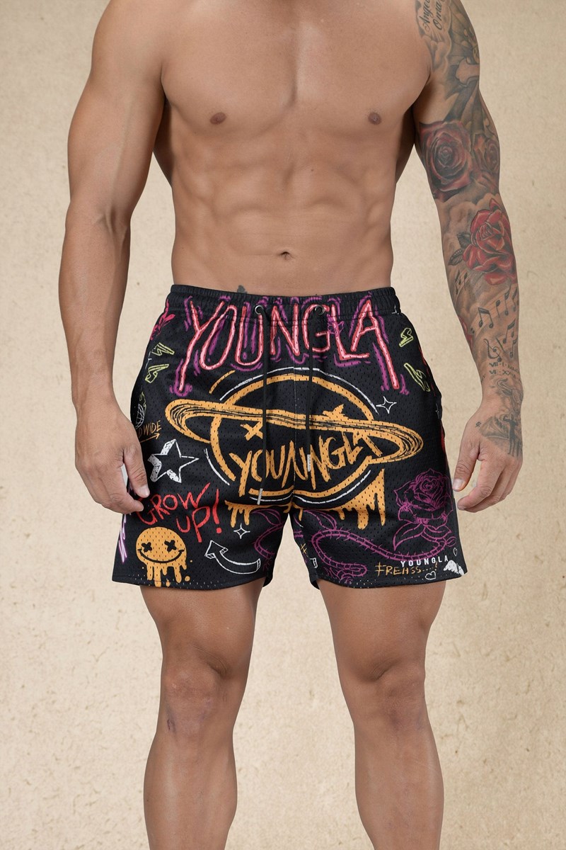 YoungLA 125 Graffiti Shorts Černé | FJVK65143