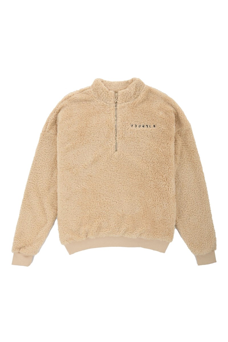 YoungLA 505 Quarter Zip Teddy Fleece Camel | EGZI25871