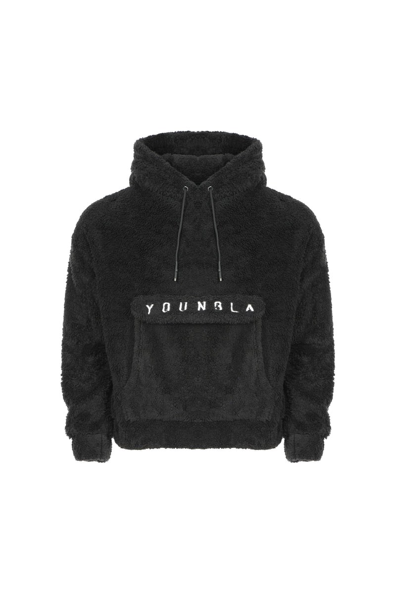 YoungLA 538 Kangaroo Teddy Fleece Hoodies Černé | KARO18902