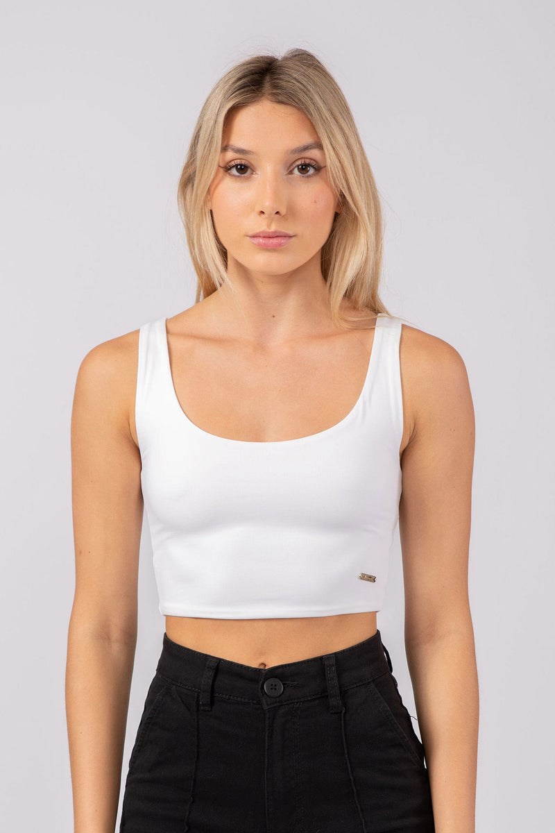 YoungLA W304 Scoop Neck Crop Tank Bílé | BXZT34790