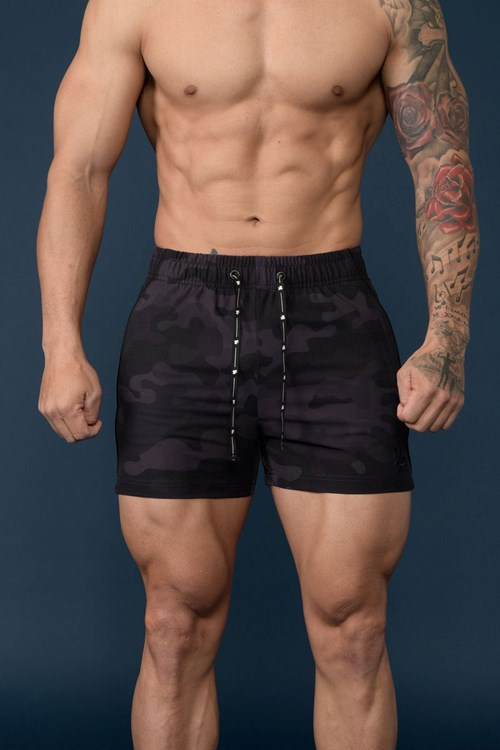 YoungLA 101 Bodybuilding Krátké Shorts Maskáčové Černé | KRFB19235