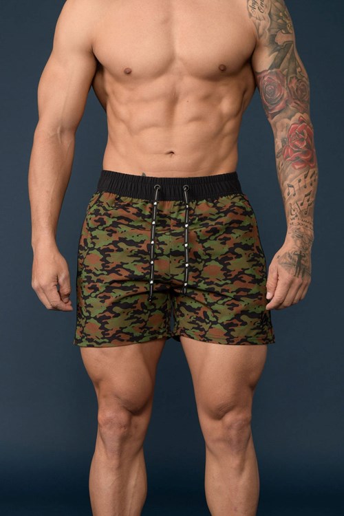 YoungLA 101 Bodybuilding Krátké Shorts Maskáčové Zelene | YEWN37125