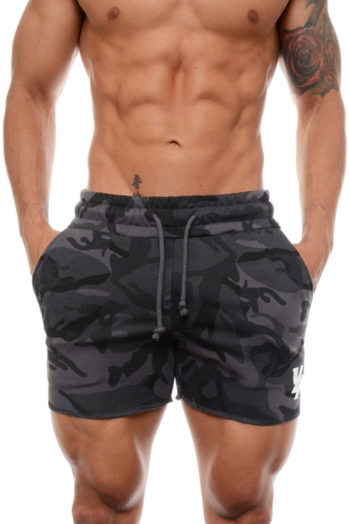 YoungLA 102 Bodybuilding French Terry Shorts Maskáčové Černé | ACTK61974