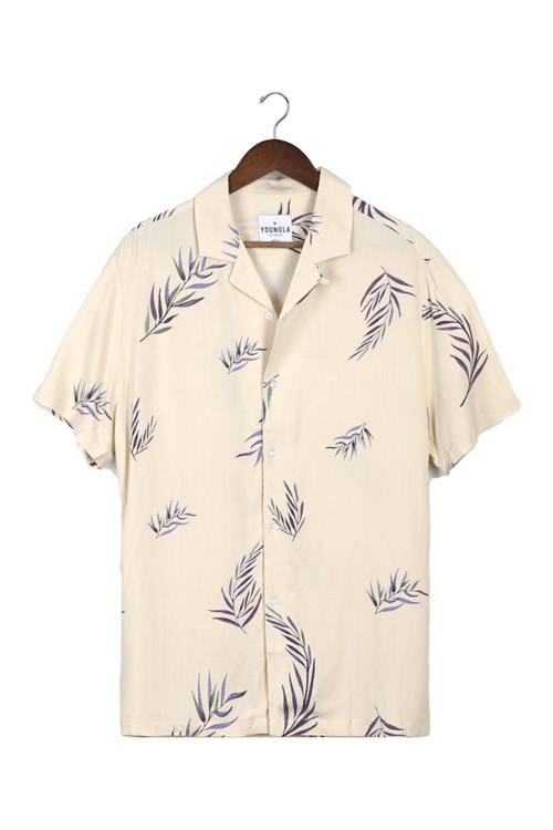 YoungLA 445 Cabo Vibez Shirts Printed Buttermilk Leaves | OAWK92634