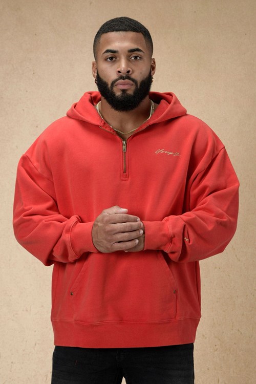 YoungLA 509 Rivet Quarter Zip Hoodie Červené | BNFL24769