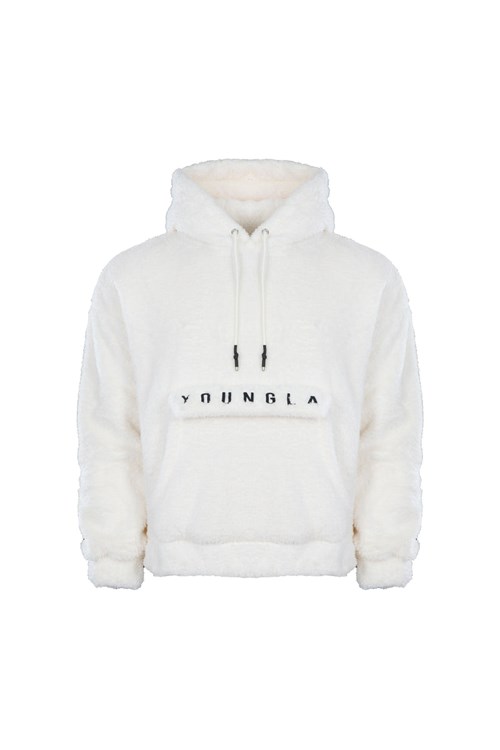 YoungLA 538 Kangaroo Teddy Fleece Hoodies Off-White | RDHN73491