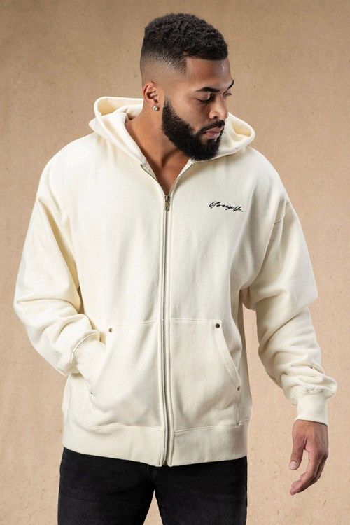 YoungLA 546 Rivet Zipup Hoodies Off-White | UJTW97823