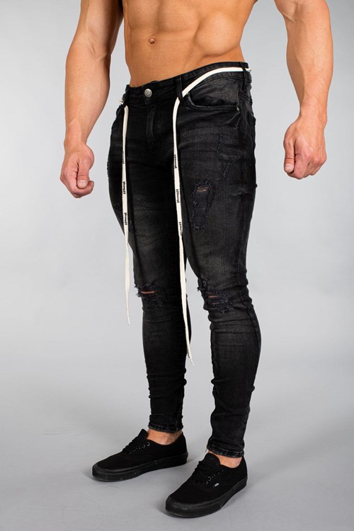 YoungLA 604 EXTRA DISTRESSED DENIM JEANS Černé Blankyt Světle Modré | KBEI32165