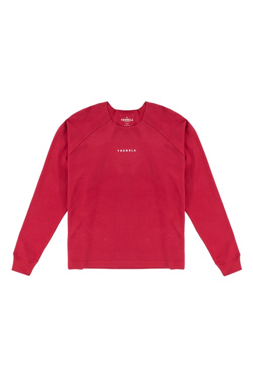 YoungLA 815 Raw Neck Cloud Longsleeves Tmavě Červené | CSNV09512