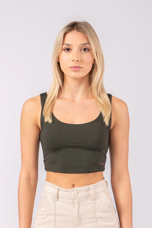 YoungLA W304 Scoop Neck Crop Tank Tmavě Olivy Zelené | JBKC94258