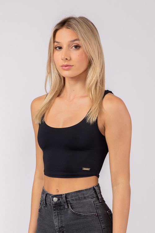 YoungLA W304 Scoop Neck Crop Tank Černé | UILK45378