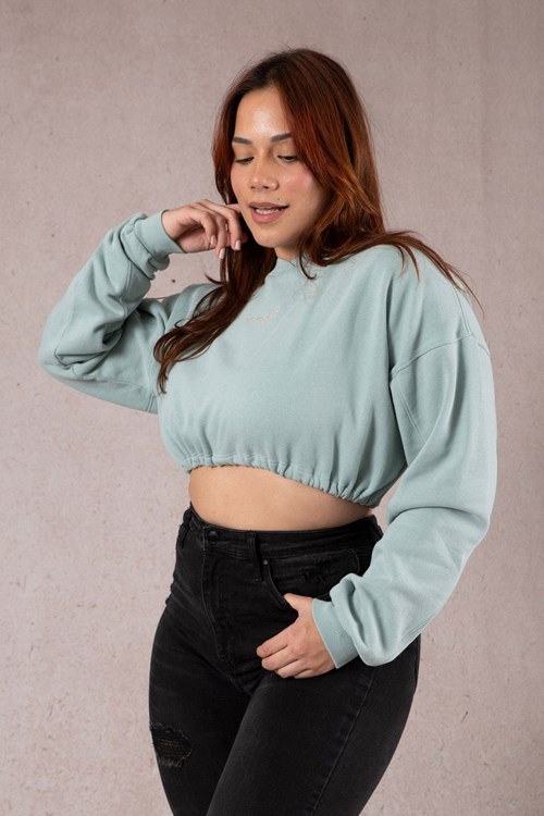 YoungLA W507 Scrunch Cropped Sweatshirt Mátově Zelená Blankyt Světle Modré | GZTS93017